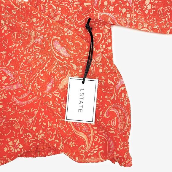 1. State Paisley Print Top Small Orange Cropped Vibrant Boho Festival Summer - Picture 9 of 12